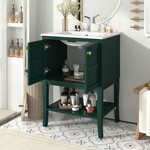 Mobile Bagno Moderno da 24 Pollici con Lavabo Integrato, Mobiletto Contenitore Bagno con 2 Ante, Lavabi Singoli Moderni - Product Image 2