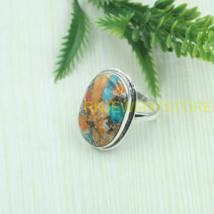 Natural Oyster Turquoise Gemstone <b>Ring</b> Handmade 925 Sterling Silver Gemstone <b>Ring</b> Boho <b>Statement</b> Jewelry Gift For Women Her Him - Product Image 6