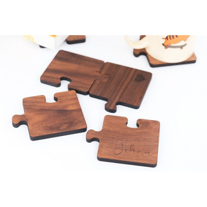 Handcrafted Wooden <b>Puzzle</b> Piece Coaster Set Interlocking Design Drink Coasters Tableware Decorative Unique Handicraft Item - Product Image 3