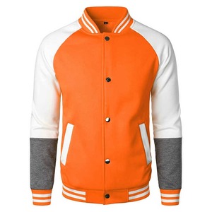 Blouson universitaire pour homme, coupe droite, col rabattu, avec empiècements orange et blanc, devant en laine, à enfiler - Product Image 1