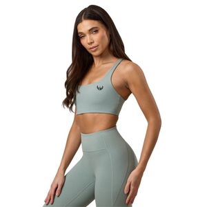 Women's Sage Green Cross Strap Sports <b>Bra</b> Medium Support <b>Stretch</b> Fitness Gym Training Workout Activewear Apparel Wear - Product Image 1