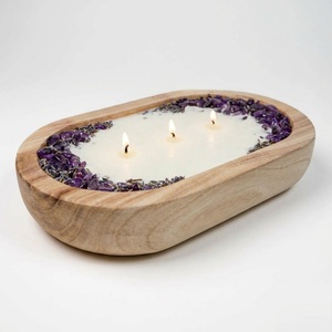 Wholesale Luxury Amethyst Crystal Infused Wooden Dough Bowl <b>Candle</b> 3-<b>Wick</b> Natural Soy Wax Aromatherapy <b>Candle</b> For Home Decor - Product Image 1
