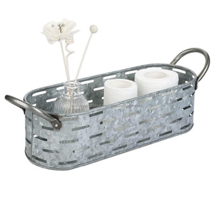 Kitchen Utensils Holder Rectangle Shape Galvanized Finished Metal <b>Caddy</b> With <b>Wooden</b> Handle - Product Image 1