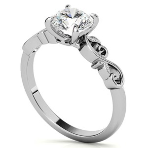 Bague de fiançailles de luxe en moissanite taille ronde, or blanc 14 carats, design vintage en forme de vigne, bague solitaire pour femme, élégante bague de mariée - Product Image 5