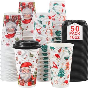Confezione da 50 Bicchieri di Carta Natalizi da 16 OZ con Coperchi, Bicchieri Isolanti per Bevande Calde/Fredde per Uso Domestico Invernale e Natalizio - Product Image 3