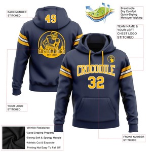 2026 Wholesale ODM Unisex Hooded Sweatshirt <b>Navy</b> Yellow Print Pocket Breathable Sustainable Lightweight Regular Fit Spring - Product Image 3