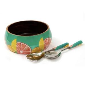 Ensemble de vaisselle décoratif en bois avec bol à salade, couverts en acier, cuillères à salade, ustensiles de cuisine et bols à fruits en bois - Product Image 1