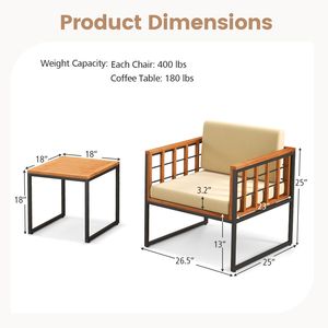 Elegant Acacia Wood Patio Sofa Set - 3 Piece <b>Outdoor</b> <b>Furniture</b> with Soft Cushions & Rustproof Frame - Easy Assembly - Product Image 5