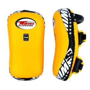 Yellow Twins Standard Curved Leather Kick Pads Workout <b>Protective</b> Custom Made Thai Pad Boxing & MMA Muay Thai Kick <b>Shields</b> - Product Image 1