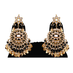 Latest Gold Flower Trendy Kundan Earrings Alloy Black Lightweight Fashion Jewelry Elegant Traditional Design for Women Wholesale - Product Image 2