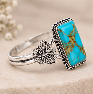 Mohave Turquoise <b>Silver</b> Bangle, Natural Turquoise Gemstone <b>Bracelet</b>, <b>925</b> <b>Sterling</b> <b>Silver</b> Cuff, Blue Stone Statement Jewelry, - Product Image 3