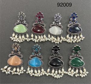 OM Fashion Studio Oxidized German <b>Silver</b> <b>Jhumka</b> Earrings White Boho Jewelry Lightweight AD Stone Indian Ethnic Traditional - Product Image 6