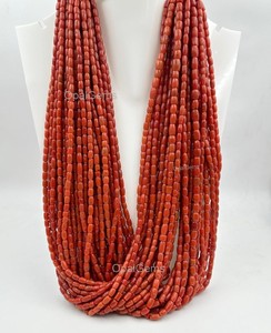 Perles en tube lisses en corail rouge italien naturel 2026, perles en tube de corail rouge italien, perles de pierres précieuses, pour la fabrication de bijoux 20 pouces - Product Image 3