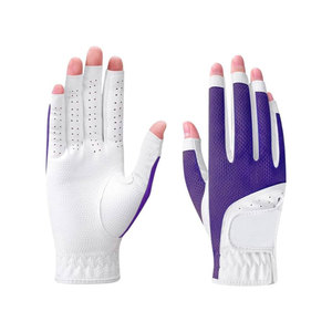 Guante de golf para mano derecha, color morado, blanco, malla transpirable, medio dedo, antideslizante, guante deportivo unisex - Product Image 2