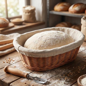 Oval Lined Banneton 1kg Handmade <b>Bread</b> Proofing <b>Basket</b> with Cotton Liner for Sourdough Baking Full Set - Product Image 5