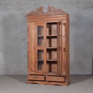 Vitrina de Madera Maciza Tallada a Mano, Colección Exclusiva, Puerta de Vidrio Vintage, Arte Antiguo del Himalaya - Product Image 2