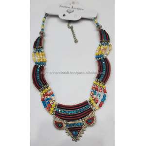 Colliers pendentifs en perles de résine écologiques faits à la main, style bohème mosaïque, pour femmes, prix de gros pour cadeaux HH-01234 - Product Image 4