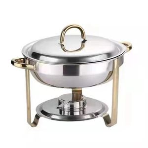 Round Gold Handle <b>Chafing</b> <b>Dish</b> <b>Set</b> Professional Hotel <b>Buffet</b> Food Warmer Stainless Steel <b>Chafing</b> Server Fuel Holder for Banquets - Product Image 1