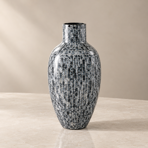 Vase en verre conique avec incrustation de mosaïque en marbre gris, décoration de table contemporaine faite à la main pour la maison - Product Image 3