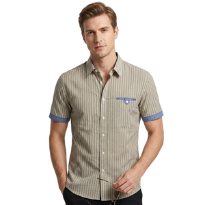 Camisa Casual de Manga Corta a Rayas para Hombre, Cuello Clásico, Tela Popelina Transpirable, Estilo Veraniego, Blanca, Holgada, con un Solo Botón, 140g - Product Image 1