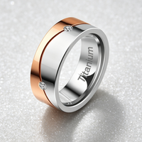 Titanium Ring with Rose Gold Two-Tone and Clear Zirconia Stone,Beveled Wedding Band for Men Women,Wholesale Light Luxury Jewelry