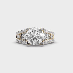 Bague de fiançailles en diamant taille mixte Radiant, or jaune 18 carats, sertissage pavé rond et baguette, bijoux fins classiques pour femme - Product Image 1