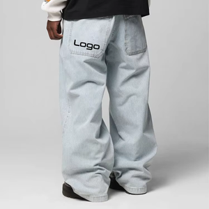 กางเกงยีนส์เดนิมสีฟ้าอ่อนลายทางสไตล์วินเทจทรงสตรีทสไตล์สำหรับผู้ชาย ขากว้างทรงแบ็กกี้ - Product Image 3