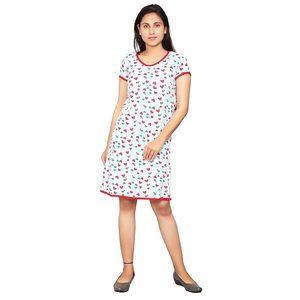 Vestido de Algodón para Mujer, Estampado con Corazones, Manga Corta, Cuello Redondo, Largo Medio, Informal, para Primavera y Verano - Product Image 3