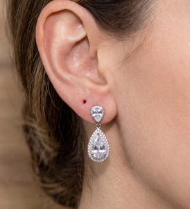 Pendientes de Plata de Ley 925 con Circonita Cúbica en Forma de Pera y Halo, Estilo Lágrima, Venta al por Mayor, Memoria Jewels - Product Image 6