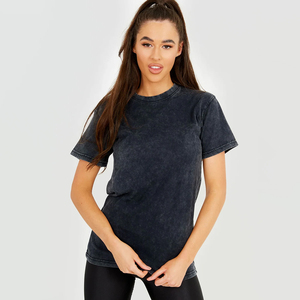 Elegant <b>Black</b> Acid-Wash Canvas T-<b>Shirt</b> <b>Women</b> Luxe Casual Chic Slim Fit Compressed Breathable 100% Cotton Wholesale Vintage - Product Image 2