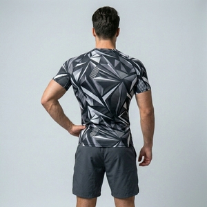 Men's Custom Compression Shirt Short Sleeve O-Neck Quick Dry Slim Fit Sporty Athletic Training Wear - Product Image 2