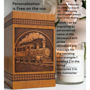 Personalized Wooden Train Urn – Engraved Locomotive Memorial Keepsake Box Memorial Keepsake by AYAANS - Product Image 2