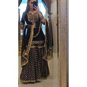 Top de soirée pour femmes de créateur-Ensemble Plazzo et Dupatta avec broderie lourde Travail Look élégant - Product Image 3