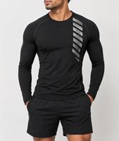 Rashguard à manches longues pour homme, col rond, imprimé numérique noir, séchage rapide, Spandex Polyester, anti-UV, écologique, pour activités de plein air