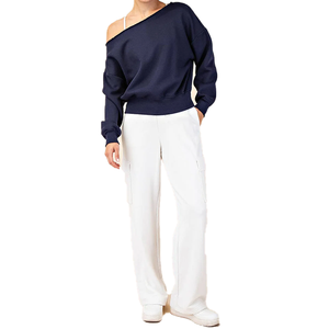 Sweat-shirt asymétrique oversize en coton doublé coupe-vent pour femme, couleur unie, manches longues, style streetwear, idéal pour l'hiver - Product Image 1