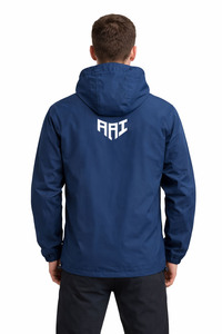 เสื้อแจ็คเก็ตผู้ชาย "ขายส่งเสื้อแจ็คเก็ตกันน้ำสีน้ำเงินสไตล์สตรีทแวร์สำหรับผู้ชาย แบบสั่งทำพิเศษพร้อมฮู้ดปรับได้" - Product Image 2