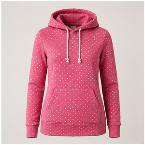 Sweat à capuche longue semi-ajustée pour femme, rose framboise, à petits pois, en coton-modal lisse, personnalisable - WPHOOD-0022 - Product Image 1