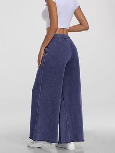 OEM Custom Logo <b>Women's</b> <b>Straight</b> <b>Leg</b> Fleece Sweatpants Jeans High Waist Casual Baggy Palazzo Pants Trousers Pockets 100% Cotton - Product Image 4