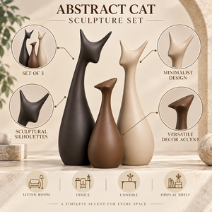 Ensemble de 3 sculptures abstraites de chats |   Figurines Artisanales Modernes en Aluminium Écologiques pour Salon, Bureau, Table Console - Product Image 5