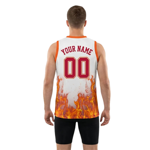 Conjunto de Camiseta y Pantalones Cortos de Baloncesto para Hombre, Diseño de Llamas, Cuello en V, Top sin Mangas, Pantalones Ajustados Lisos, Impresión con Nombre del Equipo y Número del Jugador, 100% - Product Image 2