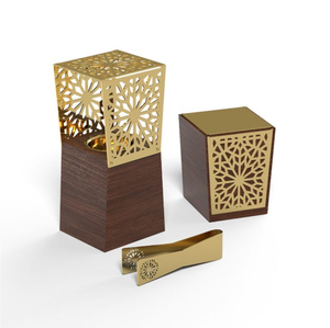 Luxury Geometric Metal Mabkhara with Natural Wooden Base Modern Arabian <b>Oud</b> & <b>Bakhoor</b> Incense Burner for Home Decor - Product Image 5