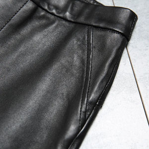 Pantalones de Cuero Genuino para Mujer, Cintura Alta, Ajustados, Elásticos, de Piel de Oveja, Pantalones Ajustados Clásicos Negros - Product Image 5