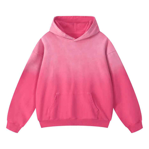 Sweat à capuche zippé délavé style urbain, dégradé rose personnalisé, épaules tombantes, coupe oversize pour homme, 100% coton molletonné - Product Image 1
