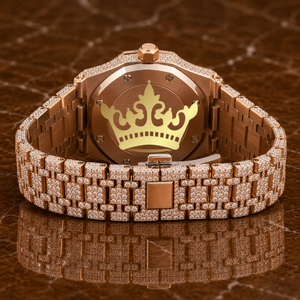 Men's Rose Gold Iced Out Diamond Watch Full CZ Stone Brown Face Watch - Product Image 4