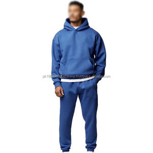 ชุดวอร์มผู้ชายสีน้ำเงิน ผ้าฝ้ายฟลีซ ชุดกีฬา ชุดออกกำลังกายและวิ่ง ชุดวอร์ม 2 ชิ้น เสื้อฮู้ดดี้และกางเกงจ็อกเกอร์ - Product Image 1