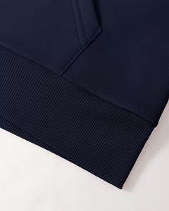 Women's Navy Blue Hoodie Jogger Set Full Sleeve Regular Fit Casual Two Piece Tracksuit Solid Color Knitted Cotton Eco-Friendly - Product Image 4