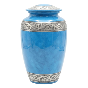 Urnes funéraires en aluminium pour adultes avec bande gravée, finition argentée et rouge royal, pour cendres humaines. - Product Image 5