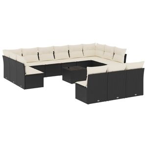 Set Divano da Giardino Nero e Crema con Cuscini, Arredamento da Esterno in Rattan PE Resistente ai Raggi UV, Design Contemporaneo Impermeabile - Product Image 2