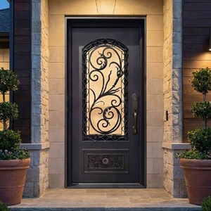 Royal Luxury Steel Entry Door with Iron Glass Modern Design Water Resistant Powder-Coated Finish Easy Assembly Exterior <b>Swing</b> - Product Image 4