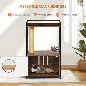 Petite maisonnette pour chat avec griffoirs intégrés et station d'alimentation pour chats d'intérieur - Product Image 6